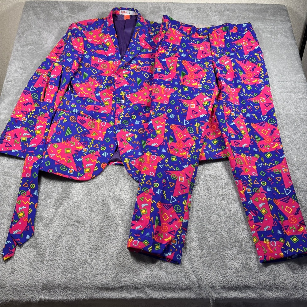 OppoSuits 3 Piece Suit Set Mens 38 Multicolor 80s 90s Retro Pattern Party